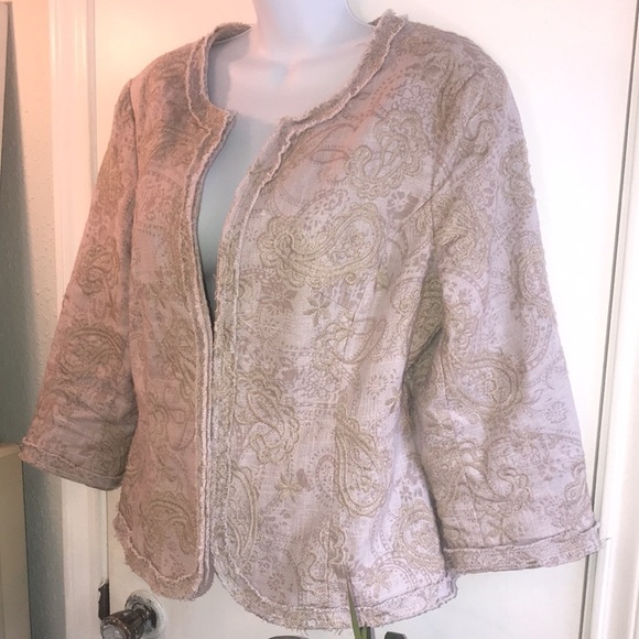 Coldwater Creek Taupe Linen Blend Blazer Size 12 - Picture 4 of 15